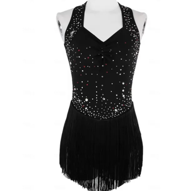 Figure Skating Dress Women's Girls' Ice Skating Dress Black Patchwork Thumbhole Mesh Spandex Stretchy Training Practice Professional Skating Wear Thermal Warm Crystal / Rhinestone Long Sleeve Ice