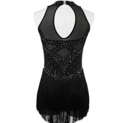 Figure Skating Dress Women's Girls' Ice Skating Dress Black Patchwork Thumbhole Mesh Spandex Stretchy Training Practice Professional Skating Wear Thermal Warm Crystal / Rhinestone Long Sleeve Ice