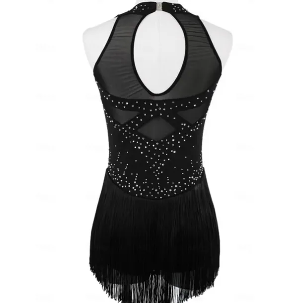 Figure Skating Dress Women's Girls' Ice Skating Dress Black Patchwork Thumbhole Mesh Spandex Stretchy Training Practice Professional Skating Wear Thermal Warm Crystal / Rhinestone Long Sleeve Ice