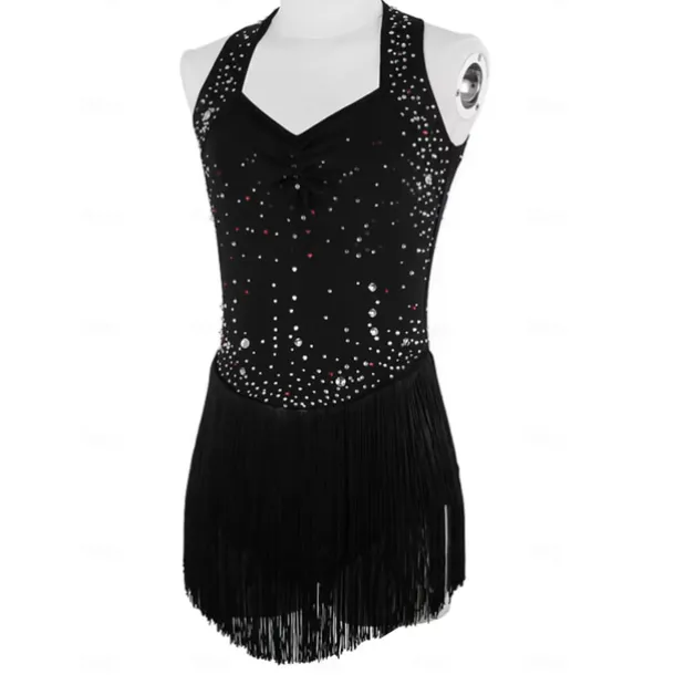 Figure Skating Dress Women's Girls' Ice Skating Dress Black Patchwork Thumbhole Mesh Spandex Stretchy Training Practice Professional Skating Wear Thermal Warm Crystal / Rhinestone Long Sleeve Ice