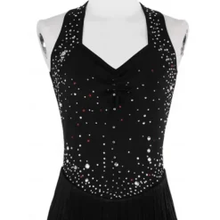 Figure Skating Dress Women's Girls' Ice Skating Dress Black Patchwork Thumbhole Mesh Spandex Stretchy Training Practice Professional Skating Wear Thermal Warm Crystal / Rhinestone Long Sleeve Ice