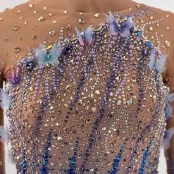 Figure Skating Dress Women's Girls' Ice Skating Dress Blue Black Thumbhole Open Back Mesh High Elasticity Training Competition Skating Wear Classic Crystal / Rhinestone Long Sleeve Ice Skating Figure