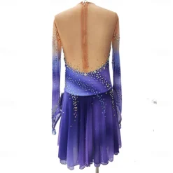Figure Skating Dress Women's Girls' Ice Skating Dress Purple Thumbhole Halo Dyeing High Elasticity Professional Competition Skating Wear Thermal Warm Crystal / Rhinestone Long Sleeve Ice Skating