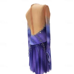 Figure Skating Dress Women's Girls' Ice Skating Dress Purple Thumbhole Halo Dyeing High Elasticity Professional Competition Skating Wear Thermal Warm Crystal / Rhinestone Long Sleeve Ice Skating
