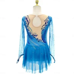 Figure Skating Dress Women's Girls' Ice Skating Dress Blue High Elasticity Training Competition Skating Wear Classic Crystal / Rhinestone Long Sleeve Ice Skating Figure Skating
