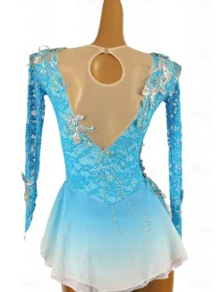 Figure Skating Dress Women's Girls' Ice Skating Dress Outfits Violet Black White Patchwork Mesh Spandex Lace High Elasticity Competition Skating Wear Handmade Crystal / Rhinestone Long Sleeve Ice