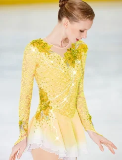 Figure Skating Dress Women's Girls' Ice Skating Dress Outfits Violet Black White Patchwork Mesh Spandex Lace High Elasticity Competition Skating Wear Handmade Crystal / Rhinestone Long Sleeve Ice