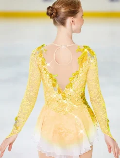 Figure Skating Dress Women's Girls' Ice Skating Dress Outfits Violet Black White Patchwork Mesh Spandex Lace High Elasticity Competition Skating Wear Handmade Crystal / Rhinestone Long Sleeve Ice