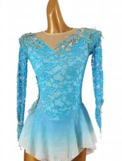 Figure Skating Dress Women's Girls' Ice Skating Dress Outfits Violet Black White Patchwork Mesh Spandex Lace High Elasticity Competition Skating Wear Handmade Crystal / Rhinestone Long Sleeve Ice