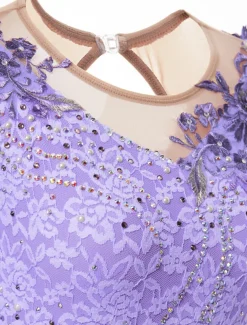 Figure Skating Dress Women's Girls' Ice Skating Dress Outfits Violet Black White Patchwork Mesh Spandex Lace High Elasticity Competition Skating Wear Handmade Crystal / Rhinestone Long Sleeve Ice