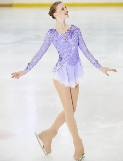 Figure Skating Dress Women's Girls' Ice Skating Dress Outfits Violet Black White Patchwork Mesh Spandex Lace High Elasticity Competition Skating Wear Handmade Crystal / Rhinestone Long Sleeve Ice