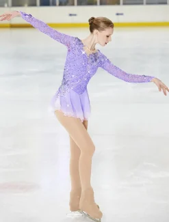 Figure Skating Dress Women's Girls' Ice Skating Dress Outfits Violet Black White Patchwork Mesh Spandex Lace High Elasticity Competition Skating Wear Handmade Crystal / Rhinestone Long Sleeve Ice