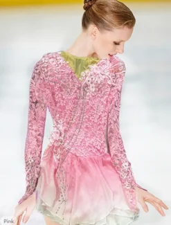 Figure Skating Dress Women's Girls' Ice Skating Dress Outfits Violet Black White Patchwork Mesh Spandex Lace High Elasticity Competition Skating Wear Handmade Crystal / Rhinestone Long Sleeve Ice