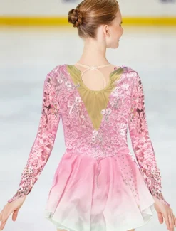 Figure Skating Dress Women's Girls' Ice Skating Dress Outfits Violet Black White Patchwork Mesh Spandex Lace High Elasticity Competition Skating Wear Handmade Crystal / Rhinestone Long Sleeve Ice