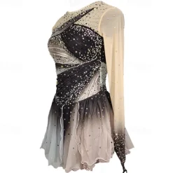 Figure Skating Dress Women's Girls' Ice Skating Dress Grey Patchwork Thumbhole Mesh Spandex Stretchy Training Practice Professional Skating Wear Crystal / Rhinestone Long Sleeve Figure Skating