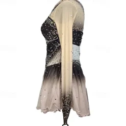 Figure Skating Dress Women's Girls' Ice Skating Dress Grey Patchwork Thumbhole Mesh Spandex Stretchy Training Practice Professional Skating Wear Crystal / Rhinestone Long Sleeve Figure Skating