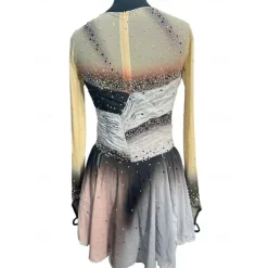 Figure Skating Dress Women's Girls' Ice Skating Dress Grey Patchwork Thumbhole Mesh Spandex Stretchy Training Practice Professional Skating Wear Crystal / Rhinestone Long Sleeve Figure Skating