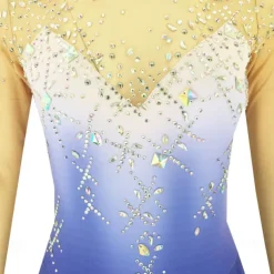 Figure Skating Dress Women's Girls' Ice Skating Dress Blue High Elasticity Training Competition Skating Wear Classic Crystal / Rhinestone Long Sleeve Ice Skating Figure Skating