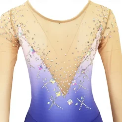 Figure Skating Dress Women's Girls' Ice Skating Dress Blue High Elasticity Training Competition Skating Wear Classic Crystal / Rhinestone Long Sleeve Ice Skating Figure Skating