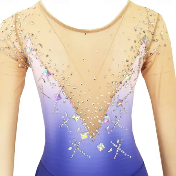 Figure Skating Dress Women's Girls' Ice Skating Dress Blue High Elasticity Training Competition Skating Wear Classic Crystal / Rhinestone Long Sleeve Ice Skating Figure Skating