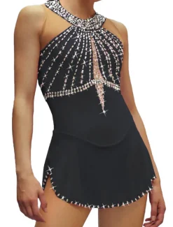 Figure Skating Dress Women's Girls' Ice Skating Dress Black White Pink Open Back Mesh Spandex High Elasticity Training Competition Skating Wear Crystal / Rhinestone Sleeveless Ice Skating Figure