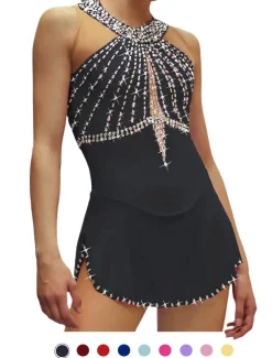 Figure Skating Dress Women's Girls' Ice Skating Dress Black White Pink Open Back Mesh Spandex High Elasticity Training Competition Skating Wear Crystal / Rhinestone Sleeveless Ice Skating Figure