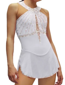 Figure Skating Dress Women's Girls' Ice Skating Dress Black White Pink Open Back Mesh Spandex High Elasticity Training Competition Skating Wear Crystal / Rhinestone Sleeveless Ice Skating Figure