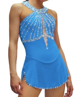 Figure Skating Dress Women's Girls' Ice Skating Dress Black White Pink Open Back Mesh Spandex High Elasticity Training Competition Skating Wear Crystal / Rhinestone Sleeveless Ice Skating Figure