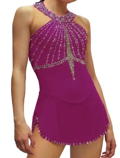 Figure Skating Dress Women's Girls' Ice Skating Dress Black White Pink Open Back Mesh Spandex High Elasticity Training Competition Skating Wear Crystal / Rhinestone Sleeveless Ice Skating Figure