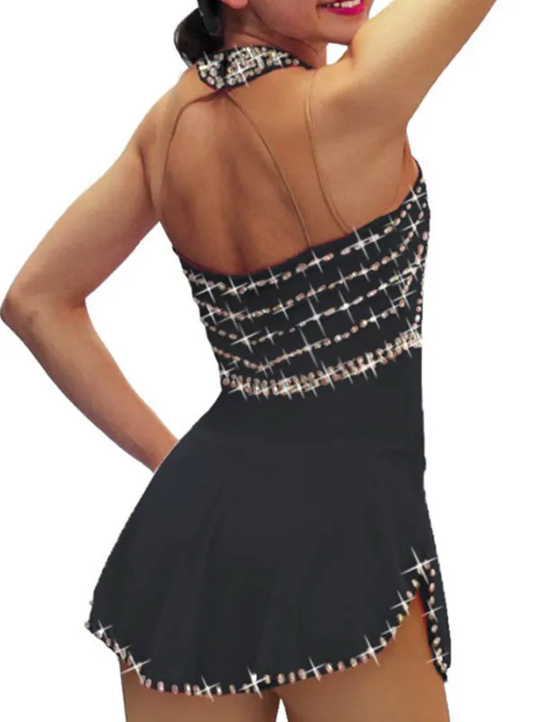 Figure Skating Dress Women's Girls' Ice Skating Dress Black White Pink Open Back Mesh Spandex High Elasticity Training Competition Skating Wear Crystal / Rhinestone Sleeveless Ice Skating Figure