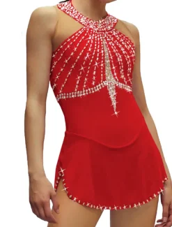 Figure Skating Dress Women's Girls' Ice Skating Dress Black White Pink Open Back Mesh Spandex High Elasticity Training Competition Skating Wear Crystal / Rhinestone Sleeveless Ice Skating Figure