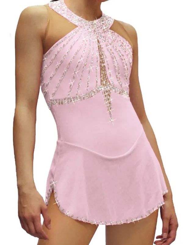 Figure Skating Dress Women's Girls' Ice Skating Dress Black White Pink Open Back Mesh Spandex High Elasticity Training Competition Skating Wear Crystal / Rhinestone Sleeveless Ice Skating Figure