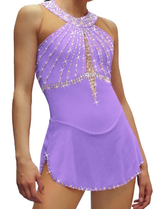 Figure Skating Dress Women's Girls' Ice Skating Dress Black White Pink Open Back Mesh Spandex High Elasticity Training Competition Skating Wear Crystal / Rhinestone Sleeveless Ice Skating Figure