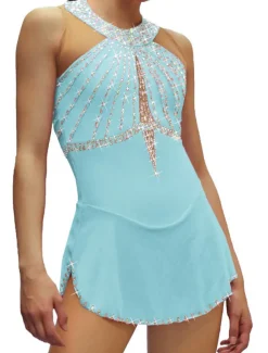 Figure Skating Dress Women's Girls' Ice Skating Dress Black White Pink Open Back Mesh Spandex High Elasticity Training Competition Skating Wear Crystal / Rhinestone Sleeveless Ice Skating Figure