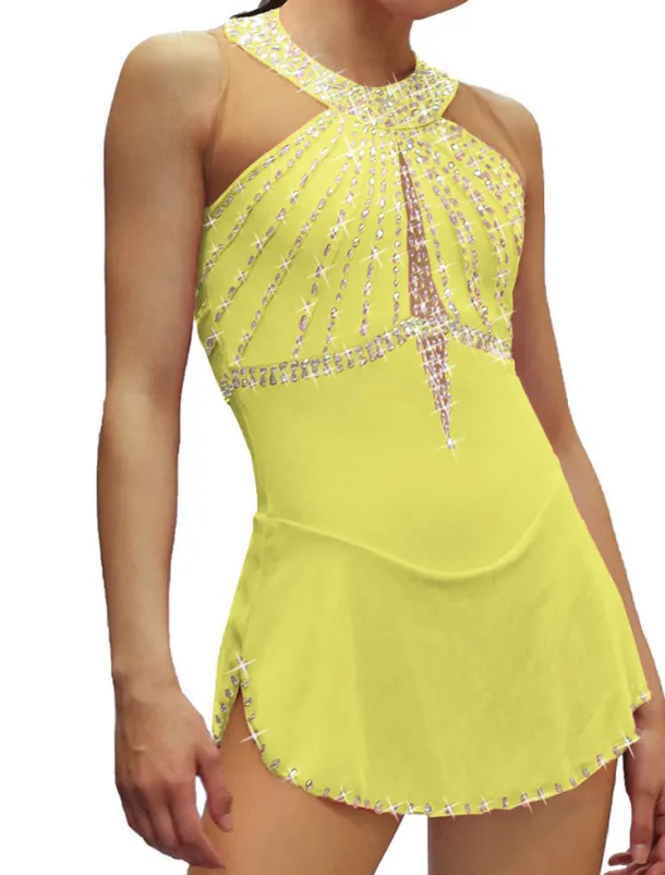 Figure Skating Dress Women's Girls' Ice Skating Dress Black White Pink Open Back Mesh Spandex High Elasticity Training Competition Skating Wear Crystal / Rhinestone Sleeveless Ice Skating Figure