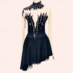 Figure Skating Dress Women's Girls' Ice Skating Dress Black Red Thumbhole Asymmetric Hem Mesh Spandex Stretchy Training Practice Professional Skating Wear Thermal Warm Classic Crystal / Rhinestone
