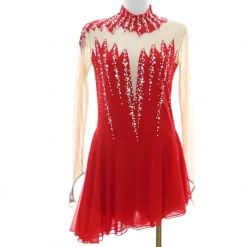 Figure Skating Dress Women's Girls' Ice Skating Dress Black Red Thumbhole Asymmetric Hem Mesh Spandex Stretchy Training Practice Professional Skating Wear Thermal Warm Classic Crystal / Rhinestone