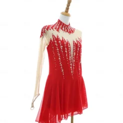Figure Skating Dress Women's Girls' Ice Skating Dress Black Red Thumbhole Asymmetric Hem Mesh Spandex Stretchy Training Practice Professional Skating Wear Thermal Warm Classic Crystal / Rhinestone