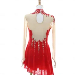 Figure Skating Dress Women's Girls' Ice Skating Dress Black Red Thumbhole Asymmetric Hem Mesh Spandex Stretchy Training Practice Professional Skating Wear Thermal Warm Classic Crystal / Rhinestone