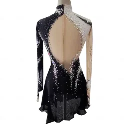 Figure Skating Dress Women's Girls' Ice Skating Dress Black Thumbhole Halo Dyeing High Elasticity Professional Competition Skating Wear Thermal Warm Crystal / Rhinestone Long Sleeve Ice Skating