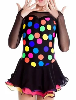 Figure Skating Dress Women's Girls' Ice Skating Dress Outfits Multi color Spandex High Elasticity Training Competition Skating Wear Handmade Patchwork Long Sleeve Ice Skating Figure Skating