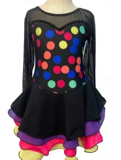 Figure Skating Dress Women's Girls' Ice Skating Dress Outfits Multi color Spandex High Elasticity Training Competition Skating Wear Handmade Patchwork Long Sleeve Ice Skating Figure Skating