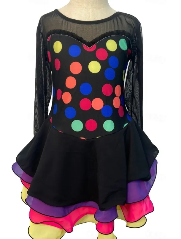 Figure Skating Dress Women's Girls' Ice Skating Dress Outfits Multi color Spandex High Elasticity Training Competition Skating Wear Handmade Patchwork Long Sleeve Ice Skating Figure Skating