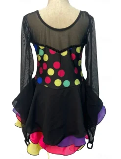 Figure Skating Dress Women's Girls' Ice Skating Dress Outfits Multi color Spandex High Elasticity Training Competition Skating Wear Handmade Patchwork Long Sleeve Ice Skating Figure Skating