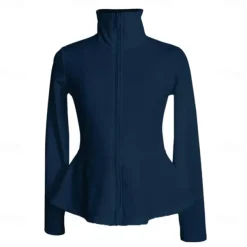 Figure Skating Fleece Jacket Women's Girls' Ice Skating Jacket Top Navy Black White Stretchy Training Competition Skating Wear Thermal Warm Long Sleeve Ice Skating Figure Skating
