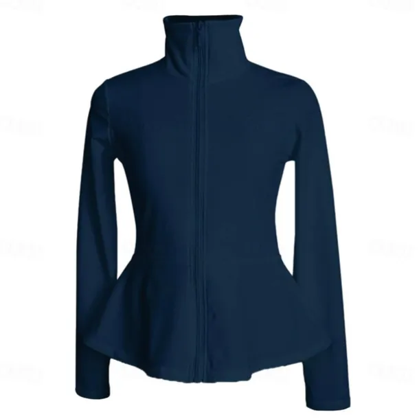 Figure Skating Fleece Jacket Women's Girls' Ice Skating Jacket Top Navy Black White Stretchy Training Competition Skating Wear Thermal Warm Long Sleeve Ice Skating Figure Skating