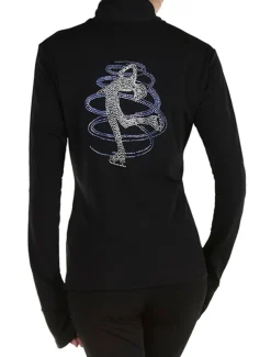 Figure Skating Fleece Jacket Women's Girls' Ice Skating Jacket Outfits Top Black Thumbhole Fleece High Elasticity Training Skating Wear Warm Handmade Crystal / Rhinestone Long Sleeve Ice Skating