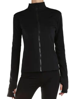 Figure Skating Fleece Jacket Women's Girls' Ice Skating Jacket Outfits Top Black Thumbhole Fleece High Elasticity Training Skating Wear Warm Handmade Crystal / Rhinestone Long Sleeve Ice Skating