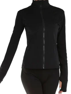 Figure Skating Fleece Jacket Women's Girls' Ice Skating Jacket Outfits Top Black Thumbhole Fleece High Elasticity Training Skating Wear Warm Handmade Crystal / Rhinestone Long Sleeve Ice Skating