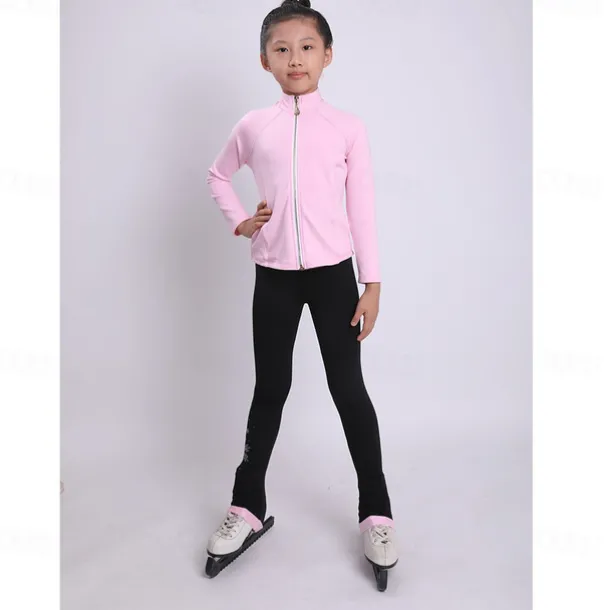 Figure Skating Jacket with Pants Women's Girls' Ice Skating Tights Outfits Pink High Elasticity Training Practice Professional Skating Wear Thermal Warm Crystal / Rhinestone Long Sleeve Ice Skating